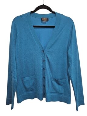 NWOT Pendelton Cardigan Teal Blue Women's Size Medium Silk Blend NEW